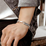 Vintage Thai Silver Feather Leaves Bracelet