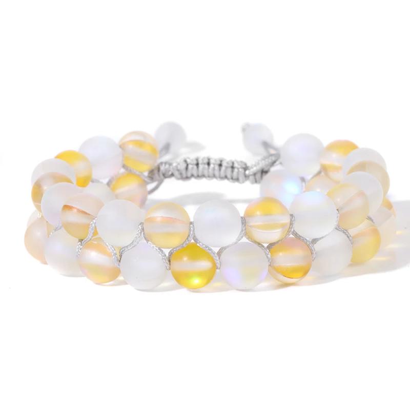 Double Layer Moonstone Bracelet 8MM Beaded Mermaid Glass Ban