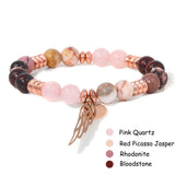 Pink Quartz Angel Wing Bracelet Heart Pendant Bangle