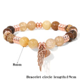 Pink Quartz Angel Wing Bracelet Heart Pendant Bangle