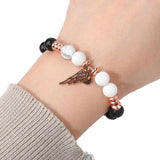 Pink Quartz Angel Wing Bracelet Heart Pendant Bangle