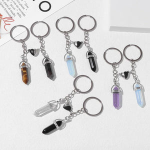 2PCS/Set Tiger Crystal Lover Keychains Hexagonal Pendant