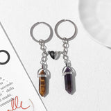 2PCS/Set Tiger Crystal Lover Keychains Hexagonal Pendant