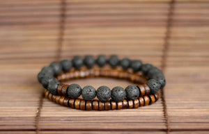 Wooden and Gemstone Bead Bracelet Set - Set of 2