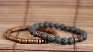 Wooden and Gemstone Bead Bracelet Set - Set of 2