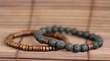 Wooden and Gemstone Bead Bracelet Set - Set of 2