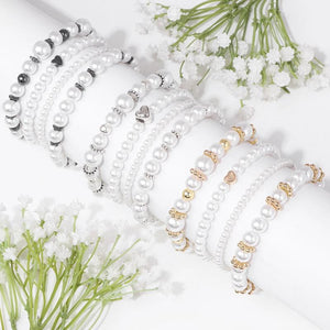 4Pcs/Set Pearl Beaded Bracelet For Women Girl Strand Bead Bracelets