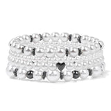4Pcs/Set Pearl Beaded Bracelet For Women Girl Strand Bead Bracelets