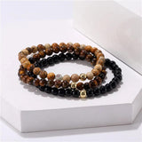 3pcs/set 6mm Stone beads bracelet tiger eye pulseira mens jewelry