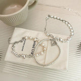 Vintage Silver Metal Pearl Buckle Bracelet for Women