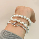 Vintage Silver Metal Pearl Buckle Bracelet for Women