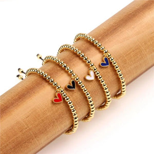 Enamel Heart Pendant Beaded Bracelet Copper Chrams Jewelry