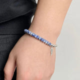 Labradourite Lapis Lazuli Beaded Bracelet with Angel Wings Pendant