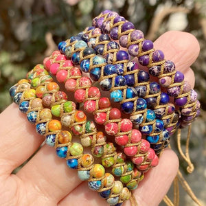 Colorful Sea Sediment Jaspers Stone Bracelet for Women 15-26cm