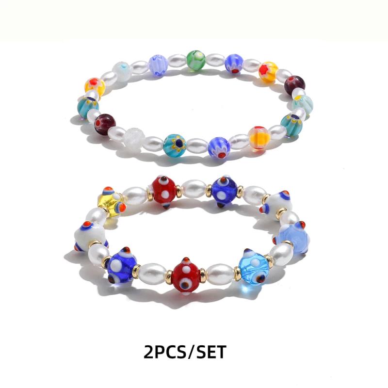Mixed Glaze Beads and Pearls Bracelet Set for Women