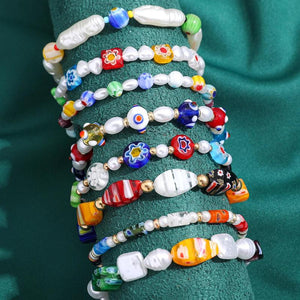 Mixed Glaze Beads and Pearls Bracelet Set for Women