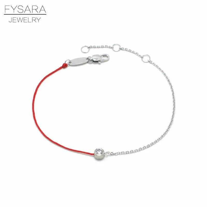 Thin Red Rope & Chain Bracelets with CZ Crystal Thread String Rope Bangle