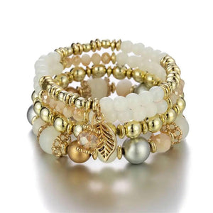 4Pcs Candy Glass Beads Bracelet Set Elastic Chain Bangle