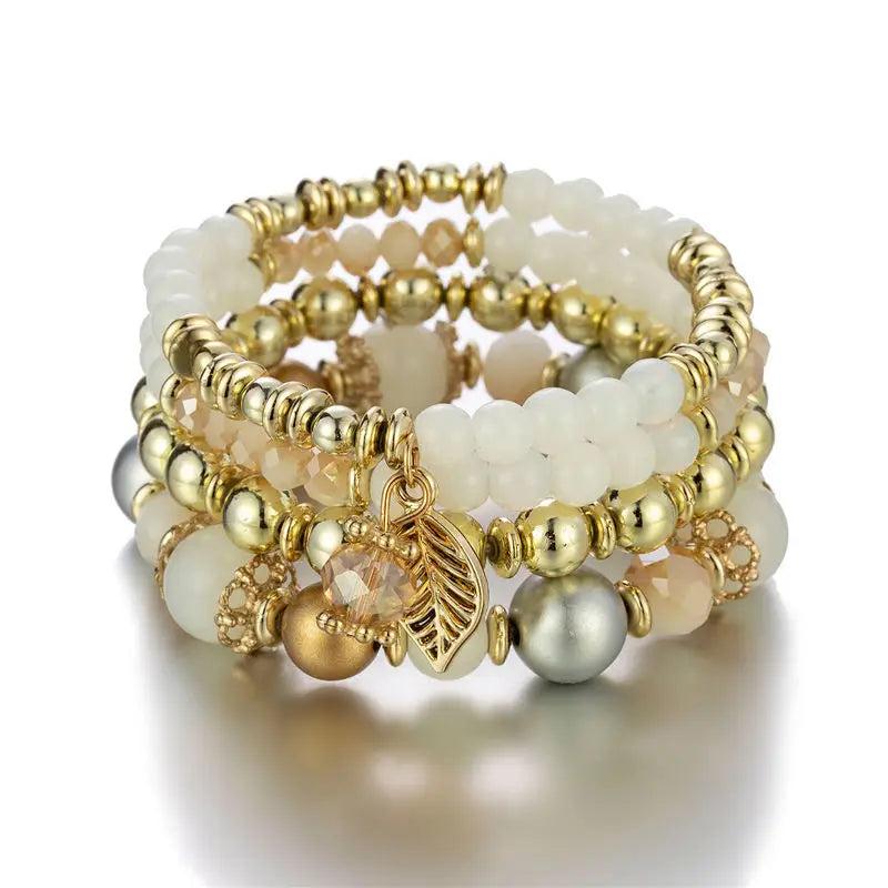 4Pcs Candy Glass Beads Bracelet Set Elastic Chain Bangle