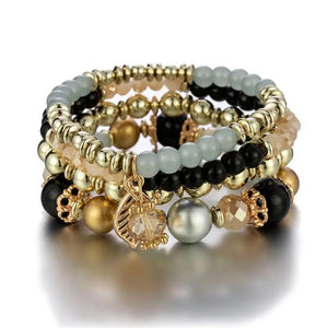 4Pcs Candy Glass Beads Bracelet Set Elastic Chain Bangle