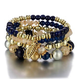 4Pcs Candy Glass Beads Bracelet Set Elastic Chain Bangle