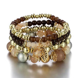 4Pcs Candy Glass Beads Bracelet Set Elastic Chain Bangle
