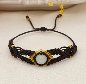 South American Ethnic Macrame Bracelet Stone Beaded Wax Rope