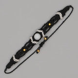 South American Ethnic Macrame Bracelet Stone Beaded Wax Rope