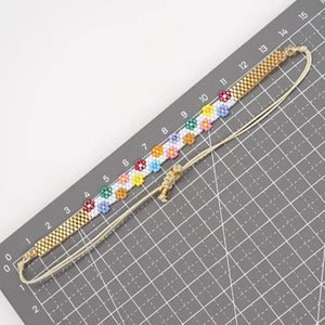 Daisy Pattern Woven Rice Ball Bracelet Adjustable Unisex Beaded Bohemia