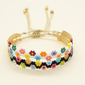 Daisy Pattern Woven Rice Ball Bracelet Adjustable Unisex Beaded Bohemia