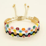 Daisy Pattern Woven Rice Ball Bracelet Adjustable Unisex Beaded Bohemia