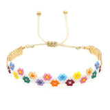 Daisy Pattern Woven Rice Ball Bracelet Adjustable Unisex Beaded Bohemia