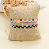 Daisy Pattern Woven Rice Ball Bracelet Adjustable Unisex Beaded Bohemia