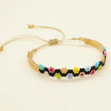 Daisy Pattern Woven Rice Ball Bracelet Adjustable Unisex Beaded Bohemia