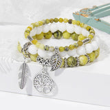 Natural Striped Agates Stone Bracelet Set with Life Tree Charm