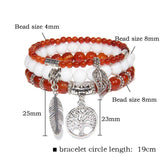 Natural Striped Agates Stone Bracelet Set with Life Tree Charm