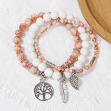 Natural Striped Agates Stone Bracelet Set with Life Tree Charm