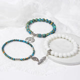 Natural Striped Agates Stone Bracelet Set with Life Tree Charm