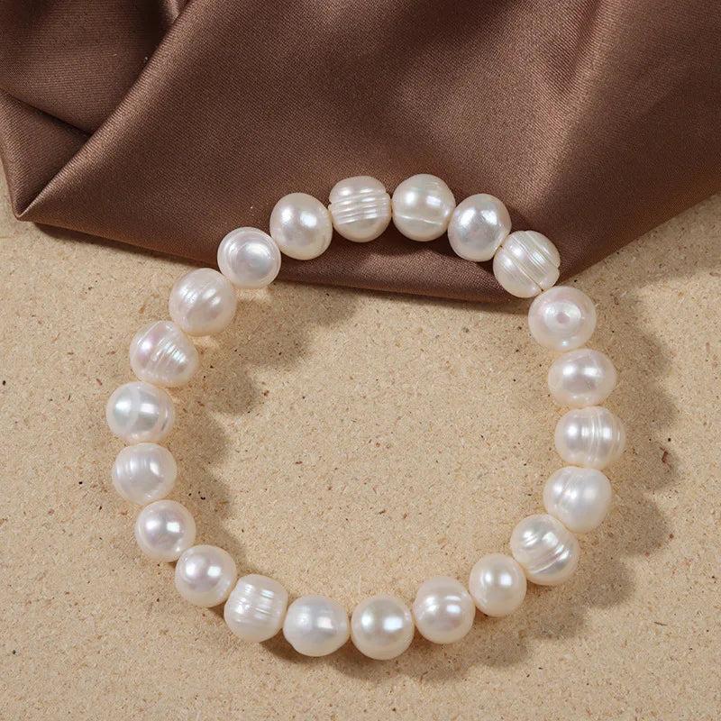 Baroque Pearl Charm Bracelet Natural Freshwater Pearls Elastic Bangle