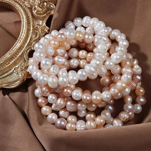 Baroque Pearl Charm Bracelet Natural Freshwater Pearls Elastic Bangle