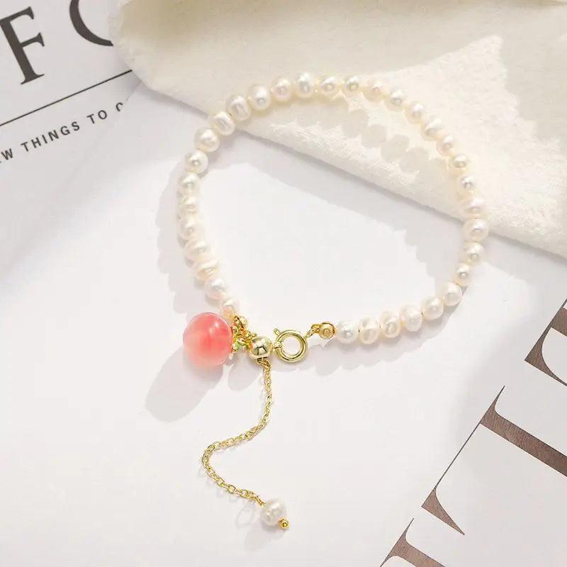 Blessing Character Peach Pendant Pearl Bracelet Ladies
