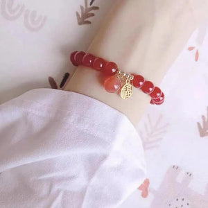 Blessing Character Peach Pendant Pearl Bracelet Ladies