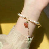 Blessing Character Peach Pendant Pearl Bracelet Ladies