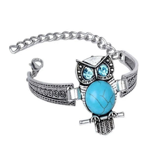 Silver Plated Owl Green Turquoise Bracelet