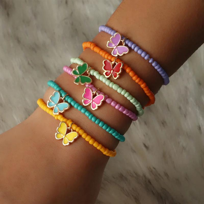 Bohemian Candy Rice Bead Bracelet with Butterfly Pendant