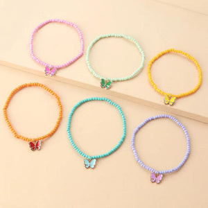 Bohemian Candy Rice Bead Bracelet with Butterfly Pendant