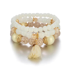 Bohemian Beaded Bracelet Set Tassel Charm Glass Beads Bangle