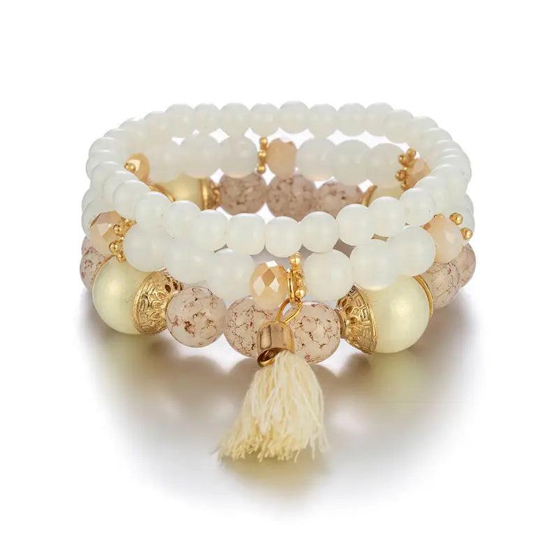 Bohemian Beaded Bracelet Set Tassel Charm Glass Beads Bangle
