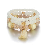 Bohemian Beaded Bracelet Set Tassel Charm Glass Beads Bangle