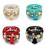 Bohemian Beaded Bracelet Set Tassel Charm Glass Beads Bangle